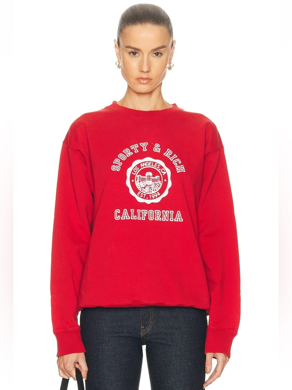 Sporty & Rich Red California Emblem Crewneck Sweatshirt
